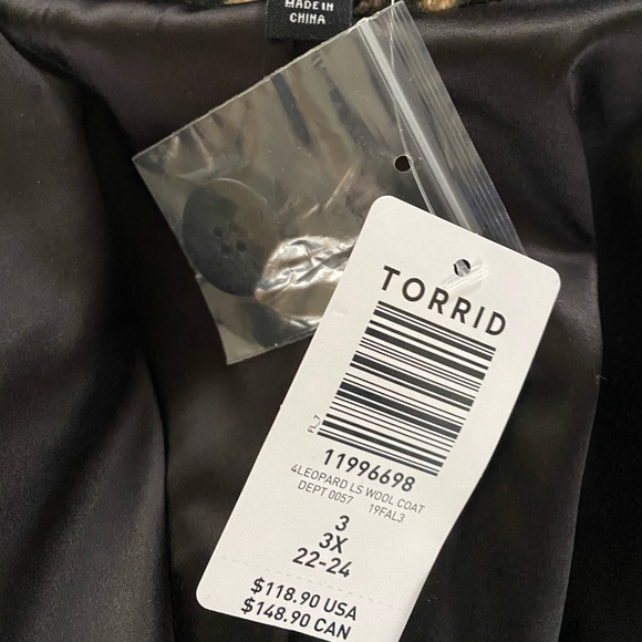torrid leopard print woolen car coat, Sz. 3X - Picture 5 of 6